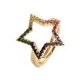 Adjustable gold plated star ring with colorful cubic zirconia stones on white background - Colorful Star