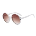 Retro Übergroße Sonnenbrille mit glänzend weißem Rundrahmen und braunen Verlaufsgläsern - Weißer Rahmen Tee-Verlaufsgläser