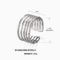 Bague ajustable multicouche en acier inoxydable argenté avec finition martelée - Bague Ouverte à Lignes / Couleur Acier