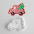 Molde para galletas camión de Navidad y galleta rosa con relieve de árbol - Coche de Navidad