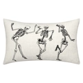 Linen rectangle pillow cover featuring three dancing black skeletons for Halloween decor - Style 12-Beige Three Skeletons Dancing