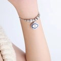 Silver evil eye snake chain bracelet with blue enamel charm and zircon beads - Enamel Evil Eye Style (E438) / Steel