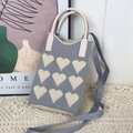 Grey knitted phone bag with white heart pattern and adjustable shoulder strap - Grey Heart Style