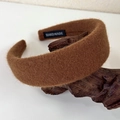 Detail of elegant wide brown wool felt headband with handmade label on white background - Thickened Wide-Brim Style / Dark Coffee