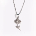 Silver stainless steel necklace featuring an intricate cutout lotus flower pendant charm - July Steel