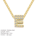 14K gold plated stainless steel letter E pendant necklace with clear zircon stones - Letter E / Gold