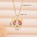 Goldene Französische Bulldogge Kette mit rosa, weißen und schwarzen Zirkonia - Gold Rot & Lila Stil (2719)