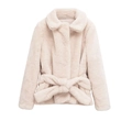 Abrigo chic de piel sintética beige claro con mangas largas y lazo en la cintura - XS / Color Piel