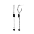 S925 silver fringe chain earrings with black zircon stones in a polished silver finish - Silver/Black Zirconia