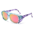 Occhiali da sole aviator blu e viola trasparenti con macchie nere e lenti rosa - Montatura Blu Astina Viola Specchio Viola C3