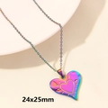 Iridescent heart pendant necklace with 24x25mm rainbow finish and textured steel chain - Rainbow-Irregular Sunburst