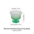 Frosted glass dessert cup with green gradient and petal edge, 240ml capacity dimensions - Mojito