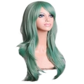 Long wavy green wig with airy bangs for cosplay made of high-temperature synthetic fiber - Green