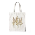 Floral print canvas tote bag in off-white with yellow and orange aesthetic flowers - Style H-Orange Flower
