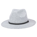 Light gray wool felt fedora hat featuring a black ribbon band with double silver studs - Mixed Light Grey