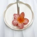 Pinza per capelli a forma di fiore di frangipane sfumato rosa e arancio in resina - 8cm / Rosso Anguria Chiaro