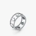 Minimalistische S925 sterling zilveren geometrische ruitring met dubbele kralenrand en gepolijst - Amerikaanse maat 5 / Zilver