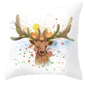 Detailed view of colorful elk reindeer printed on white decorative sofa pillowcase - White Artistic Painted Reindeer