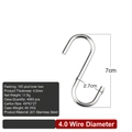 Silver stainless steel S-hook 4.0mm thick and 7cm high for kitchen and bathroom - 4.0mm Diameter/7cm Height