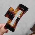 Large amber acetate hair claw clip with a glossy finish and square design for women - Large 10.5cm Amber