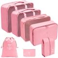 Roze 7-delige set reisorganisatoren met mesh-vensters en waterbestendige stof - 7-Delige Set / Roze