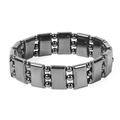 Detailed view of gray hematite magnetic bracelet with rectangular links and polished finish - Black 3 Layer Bracelet
