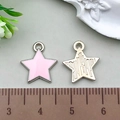 Pink enamel and silver textured metal star charms for jewelry making with size scale - Pink Five-pointed Star 12x14mm