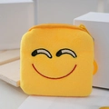 Cute yellow plush coin purse with embroidered smiley face and secure zipper closure - Style 11