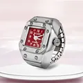 Creative silver alloy ring watch with square red dial and elastic metal band strap - Small Square Red Dial
