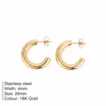 Minimalist stainless steel retro smooth hoop earrings in high-end 18K gold finish - Smooth Style (YE35960) / 25mm / 18K Gold