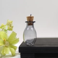 Mini oval smoke gray glass bottle with cork stopper and silver metal hook for DIY crafts - Grey Oval Bottle With Eye Screw Cork