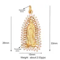 Gold plated copper Virgin Mary pendant with white zircons and detailed measurements - Chocolate M142682-Gold Mary White CZ
