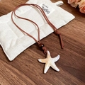 Starfish pendant necklace in cream and brown finish with adjustable cord - 14# Necklace-Coffee
