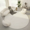 Round minimalist cream carpet with abstract geometric lines for living room decor - 60x60cm / Style D
