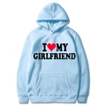 Light blue hoodie with I Love My Girlfriend print in soft knitted fabric, size M - S / Top (I Love My Girlfriend)(313) / Light Blue