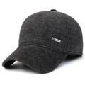 Dunkelgraue Woll-Baseballkappe für Herren mit Ohrenschutz und S FASHION Metallemblem - Verstellbar / Silbernes Etikett Grau