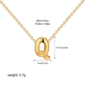 Detailed dimensions of the gold bubble letter Q necklace with chain length and pendant size - Letter Q