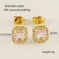 18K gold plated stainless steel rectangle earrings with pink zircon stone and halo detail - Square / Pink Zirconia