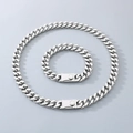 Conjunto de collar y pulsera de cadena cubana en acero inoxidable plateado con cierre cuadrado - Estilo B (Cierre cuadrado) / Ancho 9mm/Pulsera 21cm / Color Acero