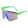 Fluorescerende groen-blauwe wielrenzonnebril met paars gespiegelde glazen - Blauw Groen Gemengd (Iriderende Lens)