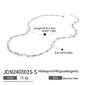 Detailed view of baroque pearl necklace with stainless steel chain and size measurements - Silver Style (JDN2408026-S)