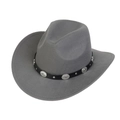 Detail of grey felt cowboy hat featuring black leather band with silver metal conchos - M (56-58cm) / Grey (166-G)