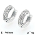 Boucles d'oreilles ovales en acier argenté avec strass pavés, taille 17x5 mm - Style Créoles Pavées (KE113383-KFC) / 17x5mm / Acier