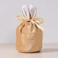 Khaki velvet Easter bunny gift bag with white inner ears and orange satin ribbon bow - Large / Champagne Gold