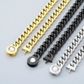 Cadenas de eslabones cubanos de acero de titanio en oro, negro y plata con cierres de cristal - Negro - Hebilla de Cristal Blanco / Pulsera 21cm