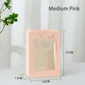 Pink gift bag with transparent window and white rope handles for flowers and gifts - Medium (29x20x14cm) / Pink
