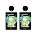 Punk-Tarot-Ohrringe mit Tod-Totenkopf-Motiv in Blaugrün und Schwarz aus Acryl - Tod/Schädel