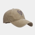 Vintage gewassen bruine baseballpet met luipaardhart en luipaard tekstprint - Khaki