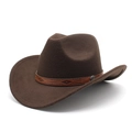 Classic dark brown wool felt western cowboy hat with embossed leather band and metal flower - M (56-58cm) / Coffee