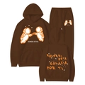 Three-view layout of brown Ivan Cornejo hoodie set with astronaut and galaxy print - Coffee